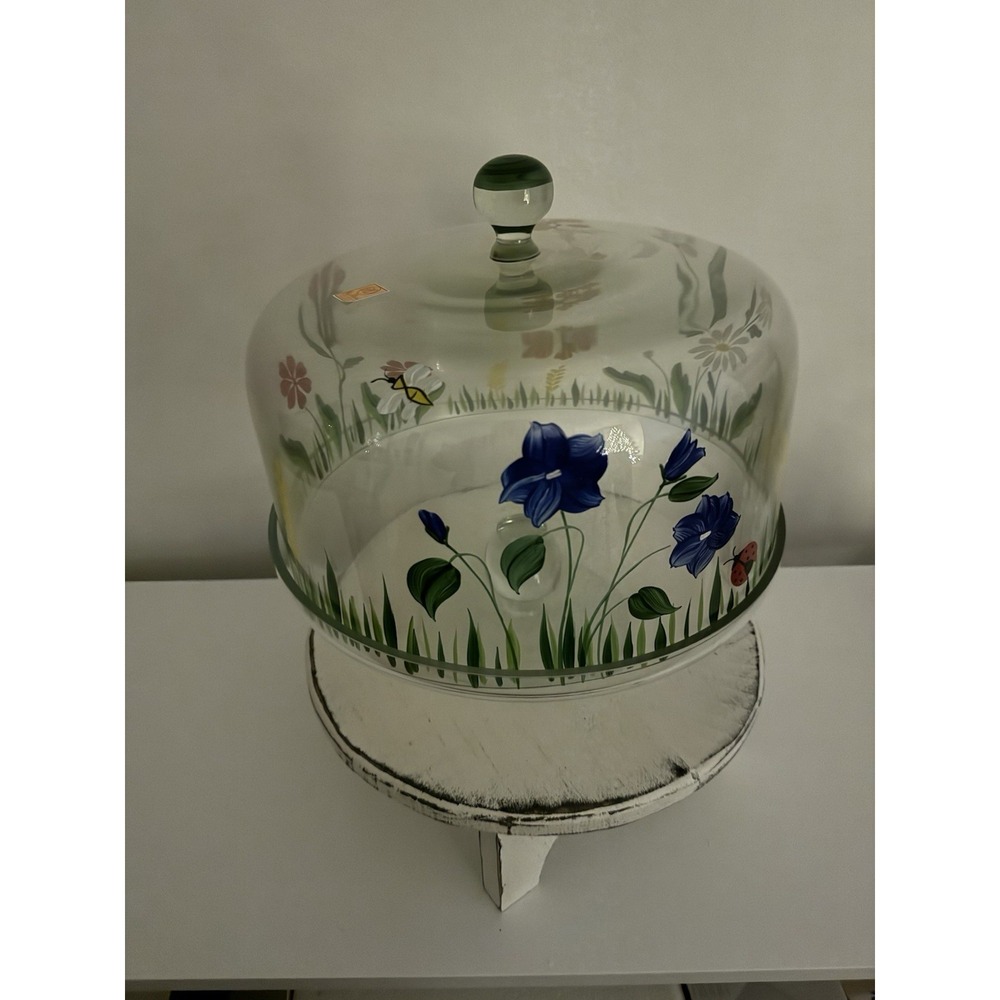 Royal Danube Hand Painted Pedestal Cake Stand w/Floral Dome Cover 12" H x 12" D